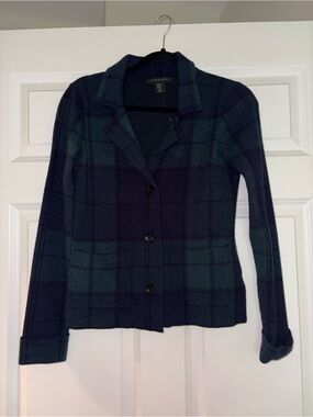 Tahari Women's Navy & Green Plaid Soft blazer